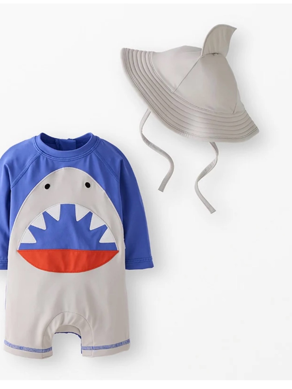 Hanna Andersson 3T Kids Blue Shark One-Piece Swimsuit with matching hat
